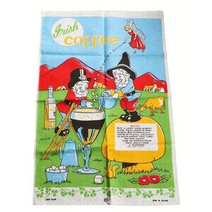 Vintage Souvenir Tea Towel Irish Coffee Recipe 1970s Unused Linen Blend